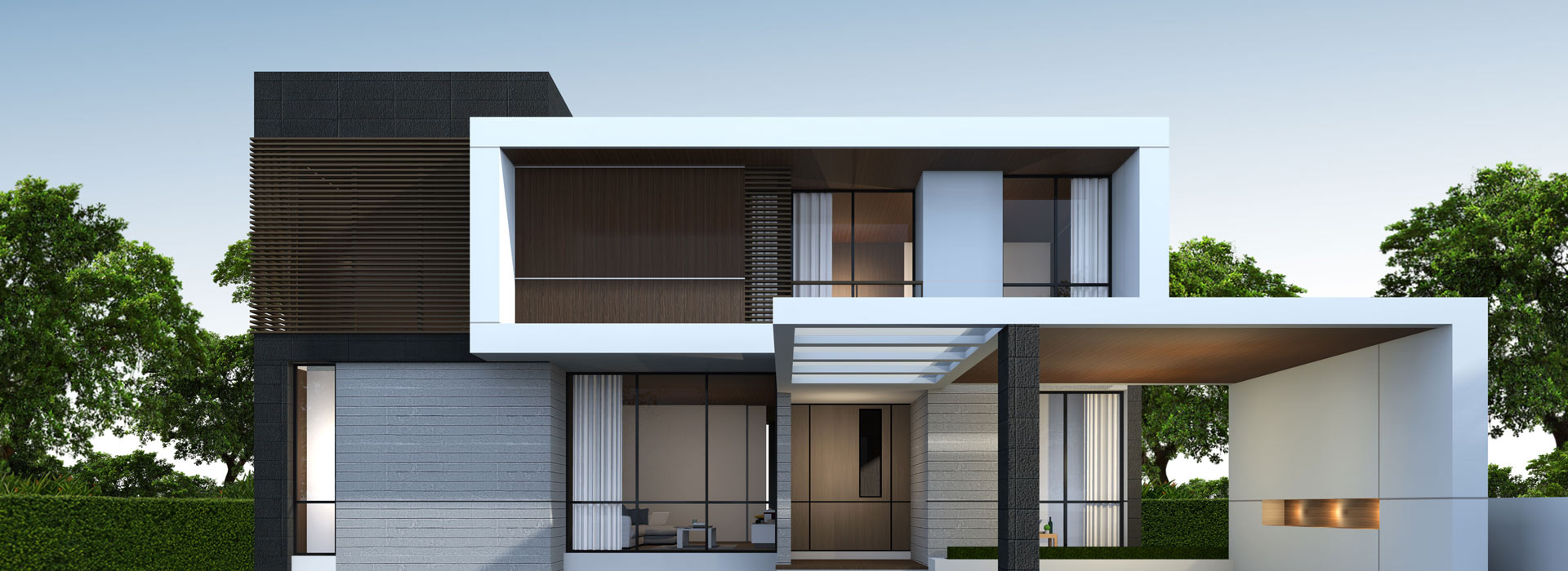 3D rendering of house exterior with clipping path.